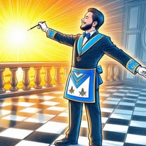 Representación artística de un masón y la luz del conocimiento